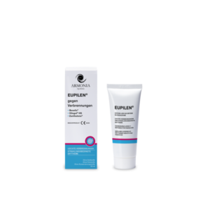 Verpackung und Tube des Medikaments EUPILEN zur Linderung von leichten Verbrennungen und Erythemen.