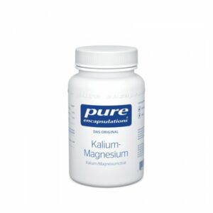 Behälter mit Kalium-Magnesium in Pulverform, weiß mit blauer Beschriftung, kindersicherer Verschluss.
