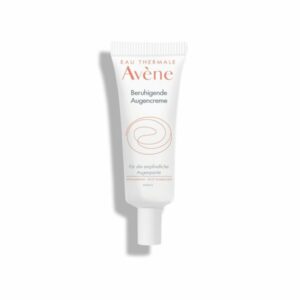 Tube mit beruhigender Augencreme von Avène für empfindliche Augenpartien, weiß mit oranger Schrift.