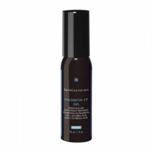 Brauner Flakon mit schwarzem Deckel, SkinCeuticals Phloretin CF Gel, enthält Antioxidantien zur Hautpflege.