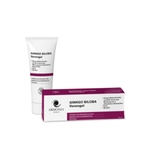 Ginkgo Biloba Venengel in einer Tube und einer Verpackung, kennzeichnet kühlende Eigenschaften zur Förderung der Mikrozirkulation.