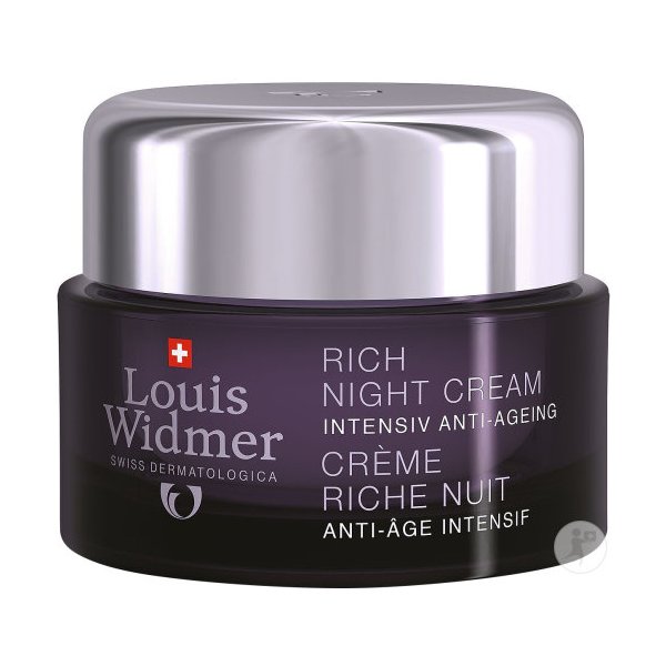 Reichhaltige Anti-Aging Nachtcreme in einem dunkelvioletten Glasbehälter mit silbernem Deckel.