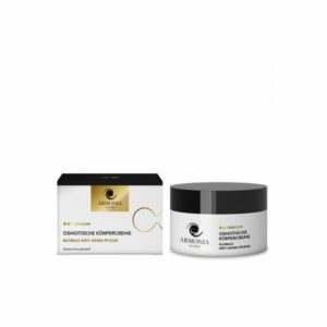 Packung und Tiegel einer osmotischen Körpercreme von Armonia, präsentiert als Premium Anti-Aging Pflege.