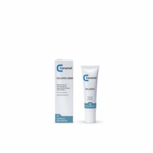 Tube und Verpackung der Keloidcreme von Ceramol, zur Behandlung von hypertrophen Narben, ohne Duftstoffe.