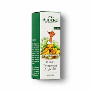 Hübsch gestaltete Verpackung für ein Wickelöl mit einer Prinzessin, die auf einem Hügel sitzt.