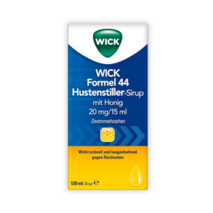 WICK Formel 44 Hustenstiller-Sirup mit Honig in einer 120 ml Verpackung, wirkt schnell gegen Reizhusten.