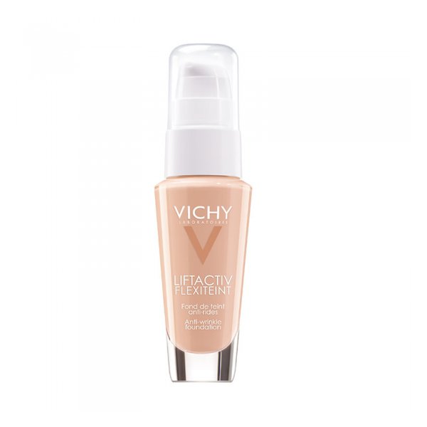 Flasche mit Vichy Liftactiv Flexiteint, einer anti-falten Foundation, transparentem Pumpspender und beiger Farbe