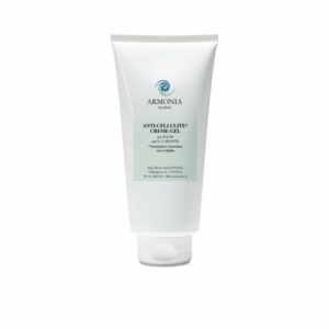 Weißes Tube-Gel für Anti-Cellulite mit grünem Aufdruck und Informationen über Inhaltsstoffe und Anwendung.