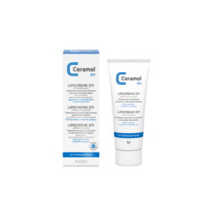 Verpackung von Ceramol 311 Lipocreme, geeignet für die Behandlung von Ekzemen und atopischer Dermatitis, enthält keine Duftstoffe oder Alkohol.