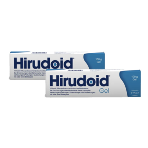 Zwei Tuben Hirudoid Gel, jeweils 100 g, zur Behandlung von Entzündungen oberflächlicher Venen und Schwellungen.