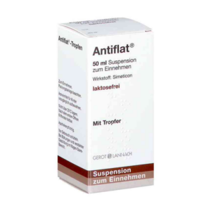 Packung Antiflat® Tropfen, 50 ml Suspension, laktosefrei, mit Tropfer, Wirkstoff Simeticon