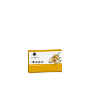 Paket von HALSplus mit Softgel-Technologie, enthält LARIXICINA®, Propolis, Wegrauke und Süßholz.