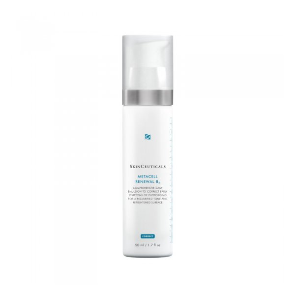 Weißer Flakon mit Pumpe von SkinCeuticals, enthält Emulsion zur Korrektur von Hautalterung.