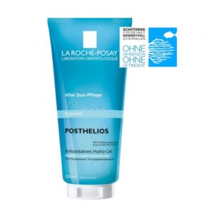 Tube mit kühlender After Sun-Pflege von La Roche-Posay, 200 ml, in blau mit informativen Etiketten.