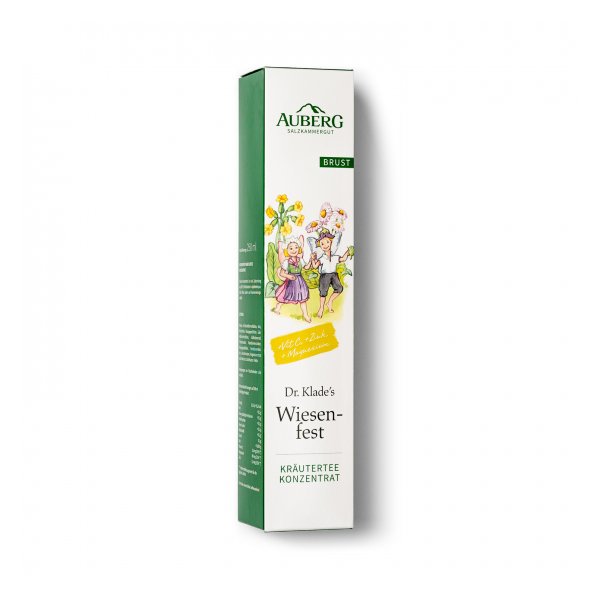 Verpackung eines Kräutertee-Konzentrats mit farbenfroher Illustration von Kindern in der Natur und Produktbezeichnung.