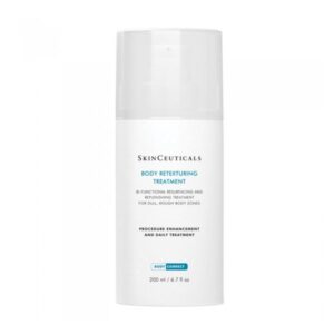 Flasche mit Körper-Texturierungstreatment, weiß mit durchsichtiger Kappe, 200 ml Inhalt.