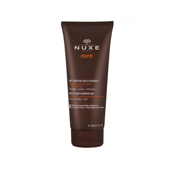 Braune Tube mit Duschgel für Männer, enthält Extrakte aus Eiche und Hornbeam, 200 ml.