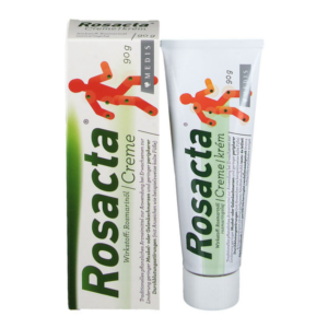 Verpackung und Tube der Rosacta Creme mit Rosmarinöl, 90 g, auf einem weißen Hintergrund.