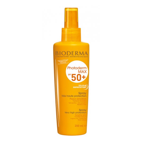Sprühflasche mit Sonnenschutzmittel von Bioderma, SPF 50+, für sensible Haut, wasserfest und ohne Parfüm