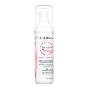 Flasche mit pumpbarer Spitze von Bioderma, Sensibio Tolerance Plus, designed für intolerante oder allergische Haut, 40 ml.