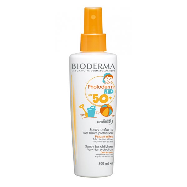 Sonnenspray für Kinder mit hohem Lichtschutzfaktor 50+, für empfindliche Haut, wasserfest.