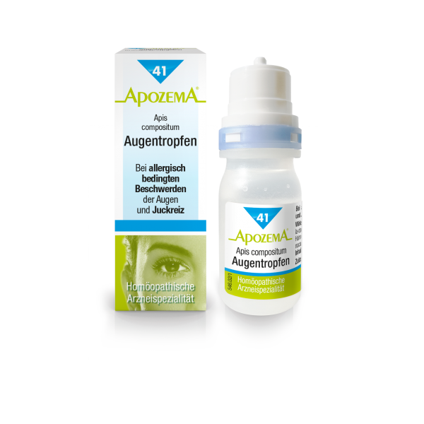 Augentropfen in einer weißen Flasche mit einer blauen Kappe, verpackt in einem informativen Kasten mit Gesundheitsangaben.