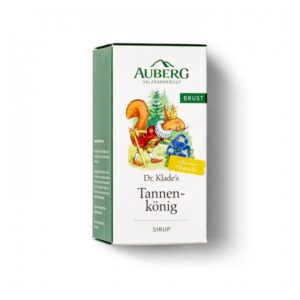 Packung des Sirups "Tannen-könig" von Dr. Klade mit einer illustrativen Figur eines königlichen Eichhörnchens.