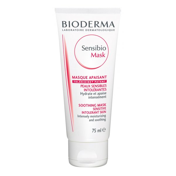 Weiße Tube mit rotem Aufdruck, enthält die Bioderma Sensibio Maske für empfindliche Haut.