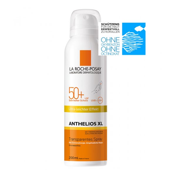 Sonnenschutzspray von La Roche-Posay mit LSF 50+, transparentem Effekt und speziellen Inhaltsstoffen für empfindliche Haut.