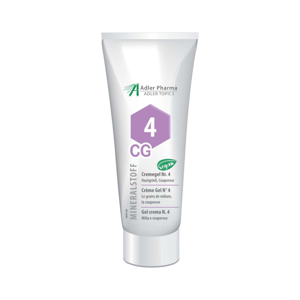 Tube mit Cremegel Nr. 4 von Adler Pharma für empfindliche Haut, vegan, mit lila Schriftzug.