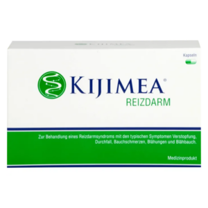 Verpackung von Kijimea Reizdarm, einem medizinischen Produkt zur Behandlung von Reizdarmsyndrom-Symptomen.