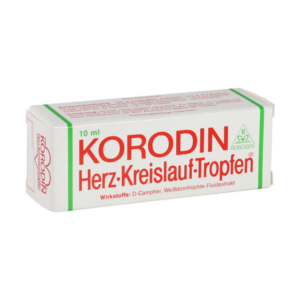 Verpackung von Korodin Herz-Kreislauf-Tropfen, 10 ml, mit Angaben zu Inhaltsstoffen und Anwendung.