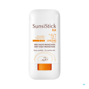 Sunscreen Stick mit hoher Lichtschutzfaktor-Labelierung und orangefarbenem Drehverschluss, für sensible Haut geeignet.