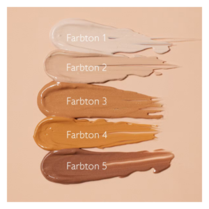 Fünf unterschiedlich farbige Farbtonstreifen auf Hautfarbe, beschriftet mit Farbtönen 1 bis 5.