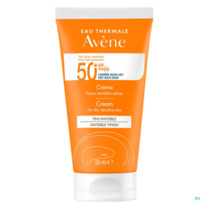 Sonnenschutzcreme von Avène für trockene, empfindliche Haut in orangefarbener Tube mit Lichtschutzfaktor 50.