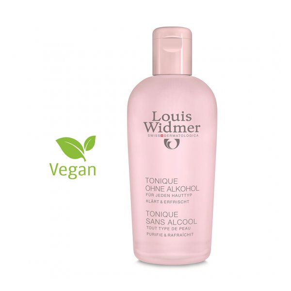 Flasche mit rosa Tonikum ohne Alkohol von Louis Widmer, vegan, für jeden Hauttyp.