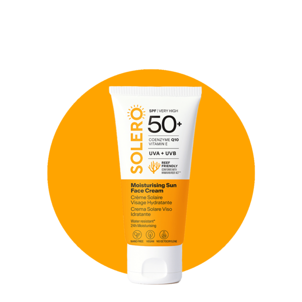 Sonnenschutzcreme für das Gesicht in einer Tube mit hohem Lichtschutzfaktor von 50+, wasserfest und vegan.