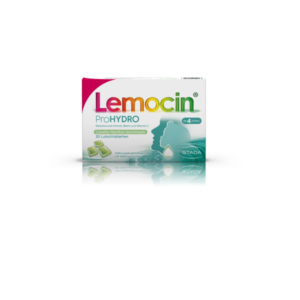 Verpackung von Lemocin ProHYDRO mit limette-menthol Geschmack, enthält 20 Lutschtabletten.