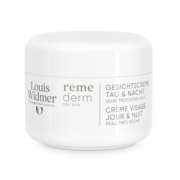 Weiße Cremebox für Gesichtscreme, geeignet für sehr trockene Haut, mit deutsch- und französischsprachiger Beschriftung.