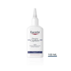 Eucerin Dermo Capillaire Intensiv-Tonik für trockene, juckende Kopfhaut in einer 100 ml Flasche mit feiner Applikationsspitze.