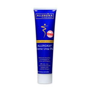 Tube mit Allergika Creme Urea 5%, zur Pflege von trockener, gespannter Haut und Juckreiz.