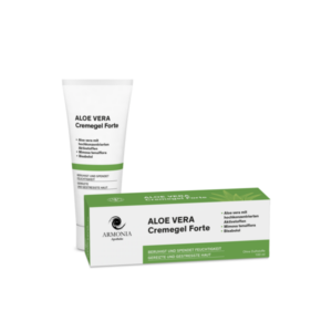 Tube und Verpackung des ALOE VERA Cremegels Forte, zur Beruhigung und Feuchtigkeitspflege der Haut.