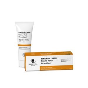 RINGELBLUMEN Creme Forte in einer tuben- und einer schachtelverpackung, enthält biologischen Ringelblumen-Extrakt für empfindliche Haut.