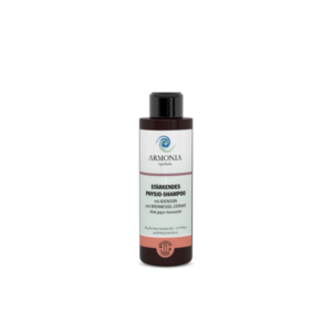 Schwarze Shampoo-Flasche mit weißem Etikett und grünem Logo, enthält adenoses und Brennnessel-Extrakt gegen Haarausfall.