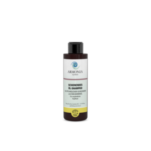 Flasche mit schonendem Öl-Shampoo für empfindliche Kopfhaut, enthält pflanzliche Glykoside und Macadamiaöl.