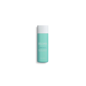 Flasche mit aqua-farbenem Gel, beschriftet mit "DOLIMIA LINFA DETOX" zur Hautpflege.