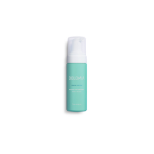 Flasche mit blauer Mousse Detergente von Dolomia für Hautreinigung, mit Pumpspender.