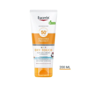 Eucerin Kids Dry Touch Sonnenschutzgel mit Lichtschutzfaktor 50+, 200 ml, schützt empfindliche Kinderhaut.