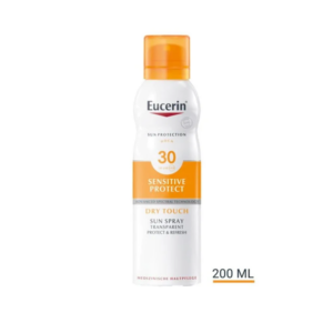 Sonnenspray von Eucerin mit Lichtschutzfaktor 30, für empfindliche Haut, im praktischen Sprayformat.