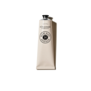Handbalsam in heller Metalltube von L'Occitane mit schwarzem Etikett und 25% Sheabutter.